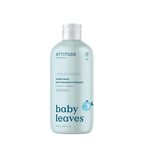 ATTITUDE Bubble Body Wash for Baby, EWG Verified, Dermatologically Tested, Plant and Mineral-Based, Vegan, Good Night, 16 Fl Oz