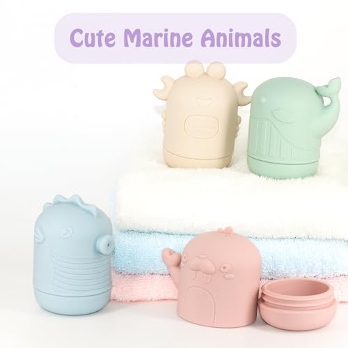 Ginbear Silicone Baby Bath Toys, Non-Toxic Mold Free Infant Squirty Bathtub Toys for Toddlers 6 Months+, Pack of 4 (Marine)