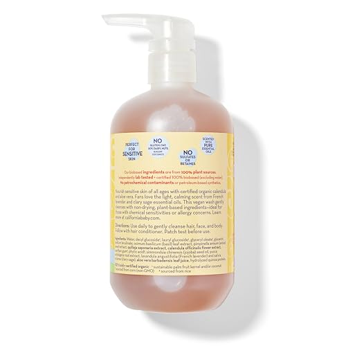 California Baby Calendula Baby Shampoo + Baby Wash | 100% Plant-Based | Soothing Lavender Body Wash For Sensitive Skin | Hypoallergenic | 562mL / 19oz