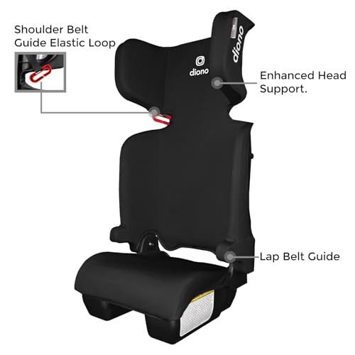 Diono Airi Lightweight High Back Booster Seat, Foldable Travel Friendly, Slim 3-Across Fit, 40–100 lbs/43–57 in, Frontal Impact Protection, Black