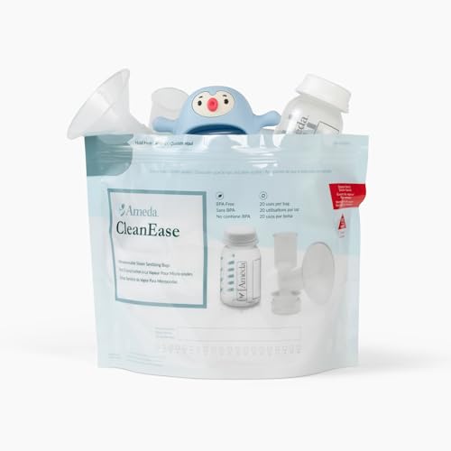 Ameda CleanEase Microwaveable Steam Sterilizer Bags for Baby Bottles & Breast Pump Parts | Microwave & Breast Pump Sterilizer | BPA Free | 20 Uses per Bag (7 Count)