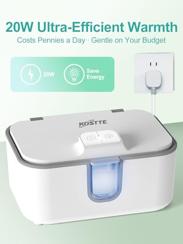 KOSTTE Baby Wipes Warmer, Larger Capacity Wipe Dispenser, Even Heating Diaper Wipe Warmer with Night Light, On/Off Switch, White