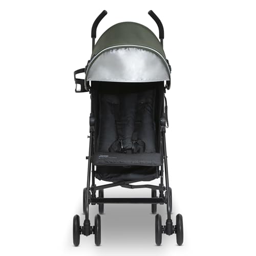 Jeep PowerGlyde Stroller by Delta Children Lightweight Travel Stroller with Smoothest Ride & Compact Fold, 3-Position Recline, Extra Large Storage Basket, Olive Green