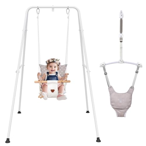 2 in 1 Baby Jumper with Toddler Swing, Baby Jumpers and Bouncers,Indoor Outdoor Toddler Swing Set, Cotton