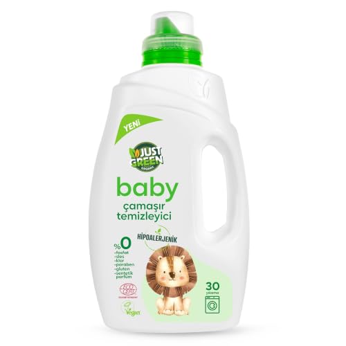 JUST GREEN ORGANIC Baby Liquid Laundry Detergent, Plant-Based Laundry Soap Newborn & Infant Clothes, Hypoallergenic, Fragrance-Free, EcoCert Certified, 30 Washes, 50.7 fl oz (1500 ml)