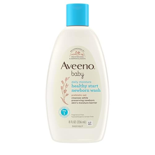 Aveeno Baby Healthy Start Nourishing Newborn Wash, Hypoallergenic Baby Body Wash, Prebiotic Oat, Gently Cleanses Sensitive Skin, No added Fragrances & Parabens, Tear-free, 8 fl. oz
