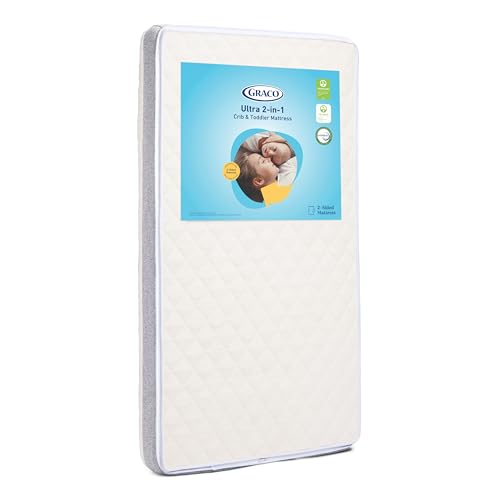 Graco Ultra 2-in-1 Premium Dual Sided Crib & Toddler Mattress - GREENGUARD Gold, CertiPUR-US Certified Foam, Machine Washable Cover with 100% Waterproof Surface, Fits Standard Crib & Toddler Beds