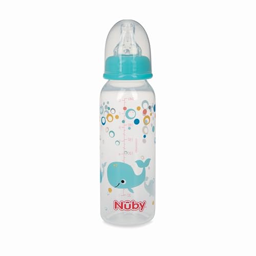 Nuby Non-Drip Standard Neck Baby Bottles - (3 Pack) 4 oz - Vari-Flo Flow Control Nipple - Anti-Colic Air System - 0+ Months - Whale/Koala/Giraffe