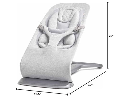 Ergobaby Evolve 3-in-1 Bouncer Seat for Babies and Toddlers 5.5-25lbs - Multi Position Baby Rocker Seat with Adjustable Heights, Secure Harness, Newborn Insert - Light Grey