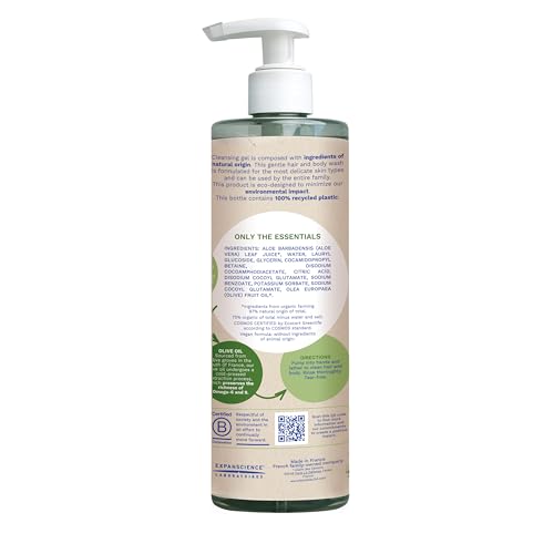 Mustela Certified Organic Cleansing Gel - Natural Hair & Body Wash with Olive Oil & Aloe Vera - For Baby, Kid & Adult - Fragrance Free, Vegan & Biodegradable - 13.52 fl. oz.