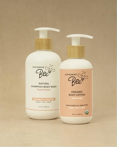 Pampered Bee - Shampoo & Body Wash (Tropical Fusion), 2-in-1 Natural Formula for Newborns, Toddlers and Kids, 12 oz