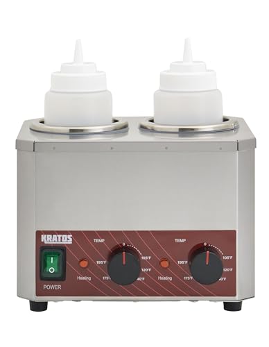 Kratos Commercial Electric Sauce Bottle Warmer | Double 32 oz. Countertop Bottle Warmer | Stainless Steel | 120V, 400W | Warms Hot Fudge, Chocolate, Nacho Cheese | ETL Certified (29M-049)