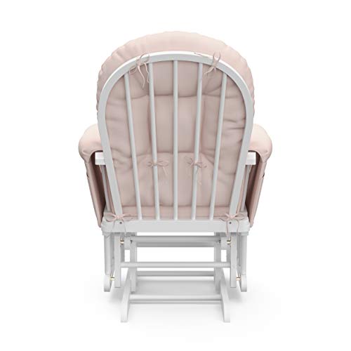 Storkcraft Premium Hoop Glider & Ottoman (White/Pink) — GREENGUARD Gold Certified Nursery Glider, Solid Wood Craftsmanship, Smooth-Gliding Nursery Chair and Ottoman, Award-Winning