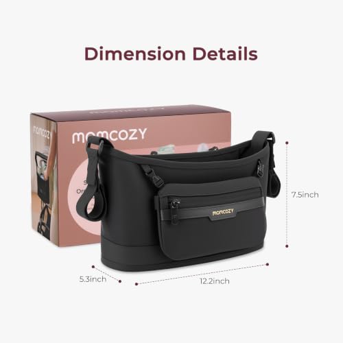 Momcozy Universal Stroller Organizer, Slim Stroller Caddy with 2 Insulated Cup Holders, Non-Slip Silicone Straps, Detachable Mini Pouch, Dense-Weave Parent Console for UPPAbaby, Doona, Graco & More