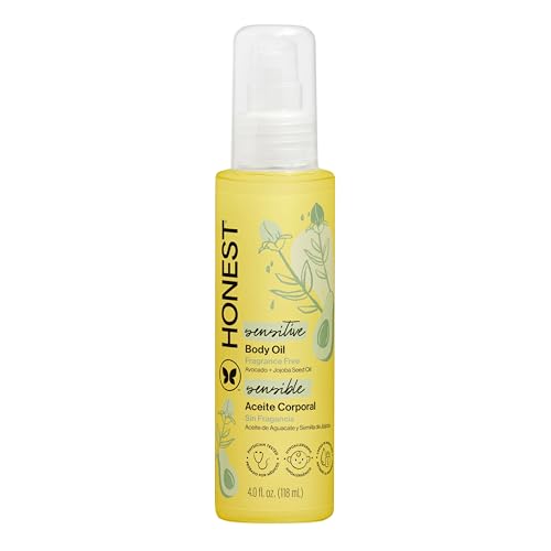 The Honest Company Fragrance Free Moisturizing Body Oil | Nourish + Soothe Baby's Skin | Plant-Based, Hypoallergenic, Vegan | 4.0 fl oz