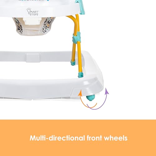 Smart Steps Trend Activity Walker with Removeable Toy Bar, Multi-Directional Front Wheels, Tray, Adjustable Height and Flat Fold Frame for Storage, Ages 6 Months +, Zoo-ometry White