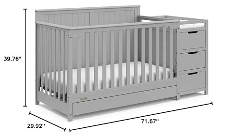 Graco Hadley 5-in-1 Convertible Crib & Changer – GREENGUARD Gold Certified, Fits Standard Crib Mattress, Converts to Toddler Bed and Full Bed, 4 Adjustable Mattress Heights (Pebble Gray)