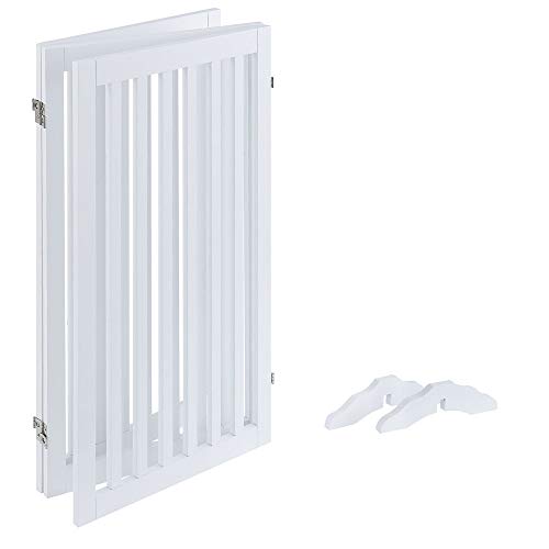 unipaws 36”H Free Standing Pet Gate for Dog Cat, Tall Wooden Gates for Doorway, Stairs, Foldable Pet Fence for The House, Expandable Dog Barrier, Indoor Use, White