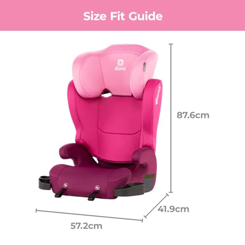 Diono Cambria LE, 2-in-1 Belt Positioning Booster Seat,Backless and High-Back Booster seat for Children from 40—120 lb,17" Wide,6 Headrest Positions,Lightweight with Latch,Pink