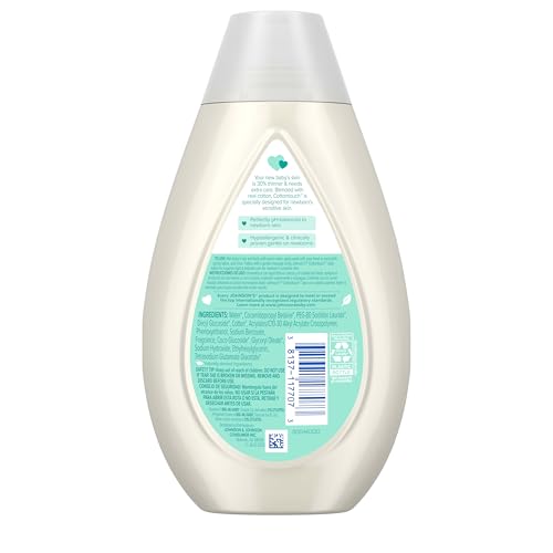 Johnson's CottonTouch Newborn Baby Body Wash & Shampoo, Gentle & Tear-Free, Made with Real Cotton, Gently Washes Away Dirt & Germs, for Sensitive Skin, Baby Essentials, 13.6 fl. oz