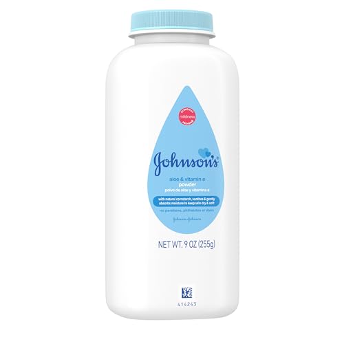 Johnson's Baby Cornstarch Baby Powder, Aloe & Vitamin E for Delicate Skin, Hypoallergenic, No added Parabens, & Dyes, Silky for Gentle Baby Skin Care, Baby Essentials, 9 oz