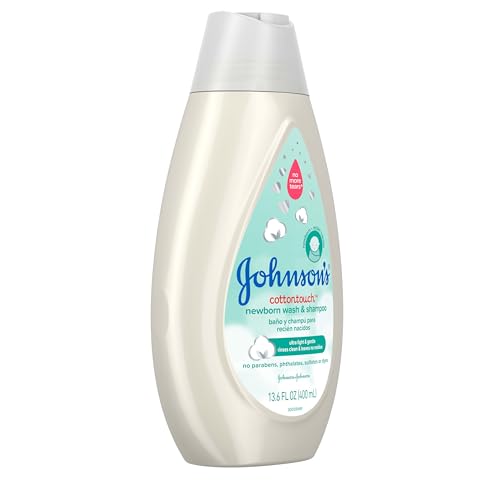 Johnson's CottonTouch Newborn Baby Body Wash & Shampoo, Gentle & Tear-Free, Made with Real Cotton, Gently Washes Away Dirt & Germs, for Sensitive Skin, Baby Essentials, 13.6 fl. oz
