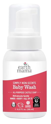Earth Mama Simply Non-Scents Baby Wash Foaming Hand Soap, All-Purpose Fragrance Free Body Wash for Sensitive Skin, Castile Soap with Coconut Oil, Shea Butter, Calendula, & Aloe, 6.27 fl oz