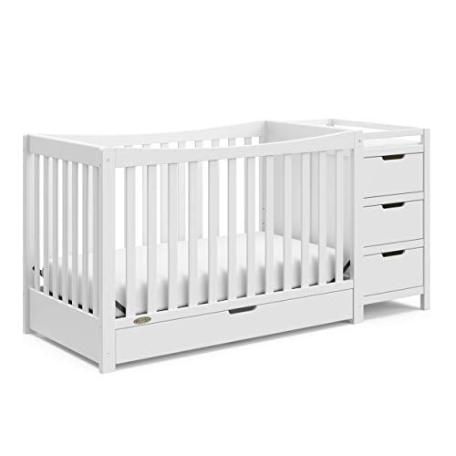 Graco Remi 4-in-1 Convertible Crib & Changer – GREENGUARD Gold Certified, Fits Standard Crib Mattress, Converts to Toddler Bed and Full Bed, 4 Adjustable Mattress Heights (White)