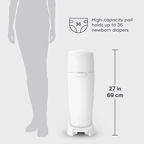Diaper Genie Complete Diaper Pail (White) – Includes 1 Refill (Holds 270 Newborn Diapers) & 1 Carbon Filter