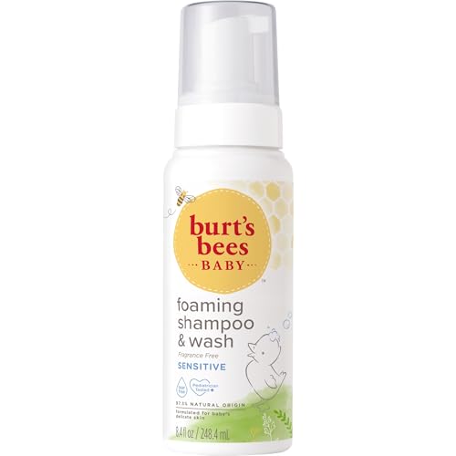 Burt's Bees Baby Sensitive Foaming Shampoo and Wash, Fragrance Free, Tear Free, Pediatrician Tested, 97.5% Natural Origin, 8.4 Fluid Ounces, Pack of 3
