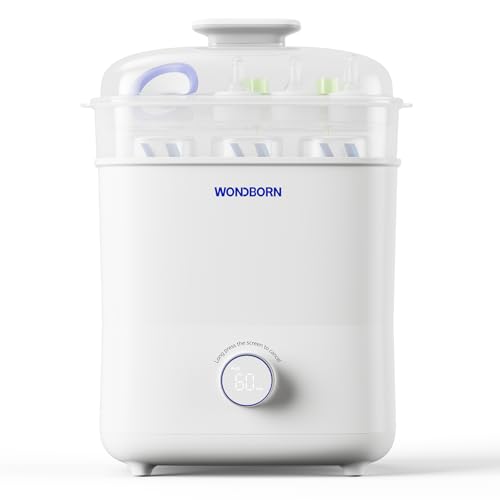 WONDBORN Bottle Sterilizer and Dryer, 99.999% Deep Sterilization, 6-min Rapid Disinfection, Up to 12 Bottles, HEPA Filter, All-in-One for Baby Bottles, Breast Pump Parts & Newborn Essentials