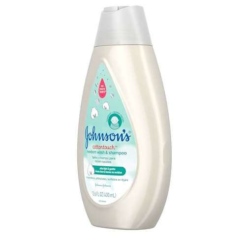 Johnson's CottonTouch Newborn Baby Body Wash & Shampoo, Gentle & Tear-Free, Made with Real Cotton, Gently Washes Away Dirt & Germs, for Sensitive Skin, Baby Essentials, 13.6 fl. oz