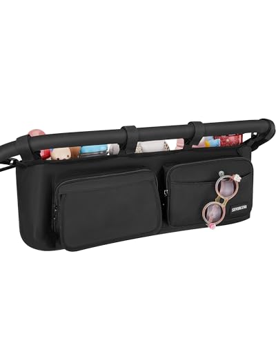 Double Stroller Organizer with 11 Compartment for Bob Duallie, Baby Jogger City Mini GT2, Double Jogging Stroller Caddy, Jeep, Zoe Stroller Accessories with 2 Insulated Pocket, Parent Console