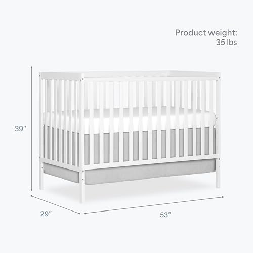 Dream On Me Synergy 5-in-1 Convertible Full-Size Baby Crib with Toddler, Day & Full Bed Conversion in White, GreenGuard Gold & BSA, 3 Mattress Heights, Sustainable Pinewood