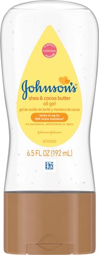 Johnson's Baby Oil Gel, Moisturizing Baby Massage Mineral Oil Enriched with Shea & Cocoa Butter, Dry Skin Relief for Babies, Kids & Adults, Nourishing & Gentle on Delicate Skin, 6.5 fl. oz