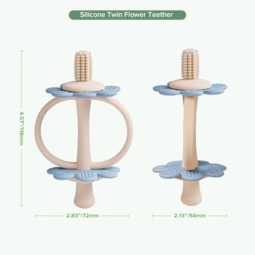 haakaa Silicone Baby Teether Toys,Nipple-Shaped End for Gum Massage,360° Baby Toothbrush Head for Self-Brushing Training,Easy to Grip- Sky Blue