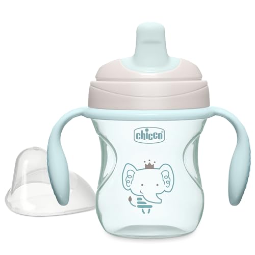 Chicco Trainer Sippy Cup 6+ Months, 7oz Baby Training Cup with Bite-Resistance Semi-Soft Spout, Easy Grip Removable Handles, Measurement Markings, BPA-Free, Sage