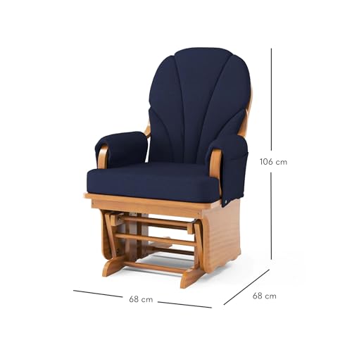 Foundations Lullaby Wood Base Glider Rocker - Baby Feeding and Rocking Chair for Nursery, Daycare Environment - Nursery Rocking Chairs with Padded Foam Arm Rests - (Natural/Blue)