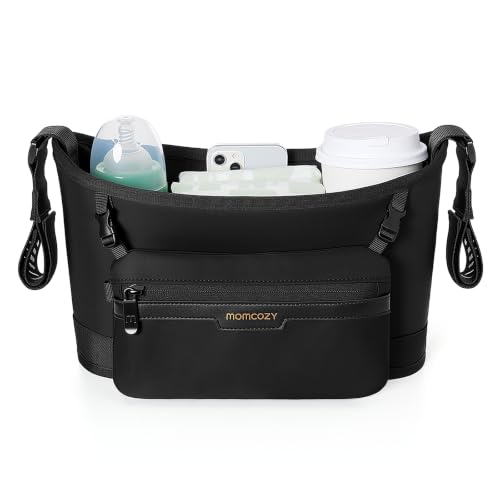 Momcozy Universal Stroller Organizer, Slim Stroller Caddy with 2 Insulated Cup Holders, Non-Slip Silicone Straps, Detachable Mini Pouch, Dense-Weave Parent Console for UPPAbaby, Doona, Graco & More