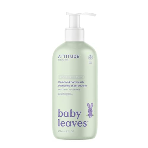 ATTITUDE Baby 2-in-1 Shampoo & Body Wash, EWG Verified, Dermatologically Tested, Vegan, Sweet Apple Scent, 16 Fl Oz