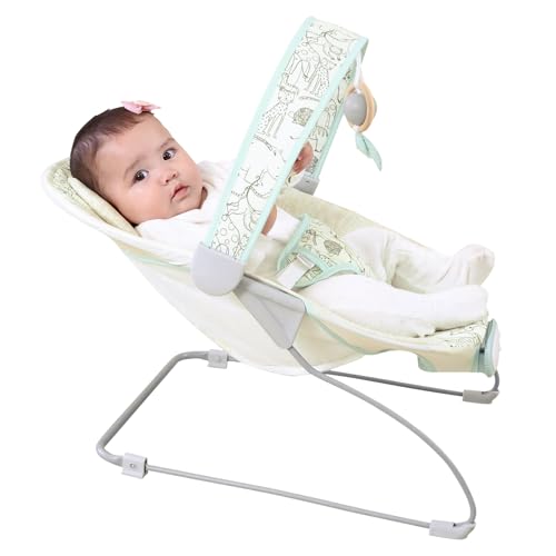 Otrolepota Baby Bouncer, Infants Bouncy Seat with Music and Vibrations,Portable Baby Rocker with Hanging Grasping Planet & Mirror for Newborns Indoor Outdoor Use 0-6 Months Up to 20 lbs