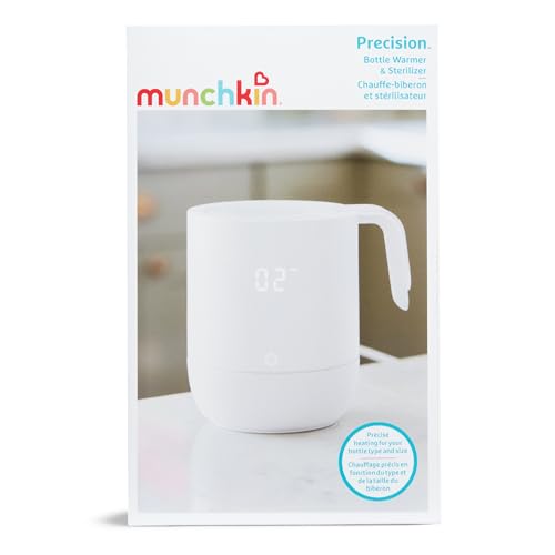 Munchkin Precision Baby Bottle Warmer for Breastmilk, Formula, Food Jars, and Sterilizing Small Parts - Compatible with All Bottle Brands, Glass, Silicone & Plastic, Digital Display, White (Plug-in)