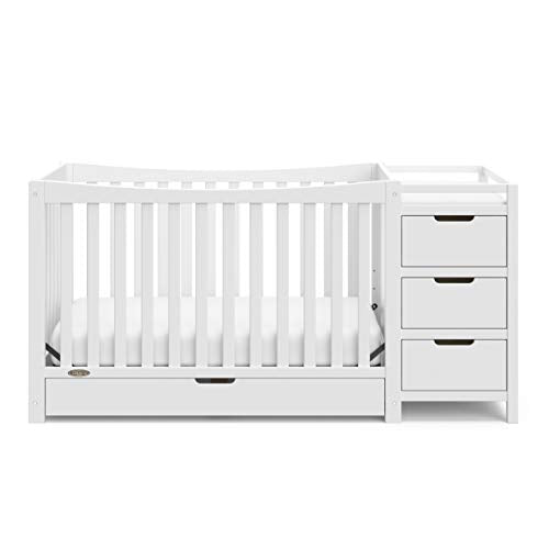 Graco Remi 4-in-1 Convertible Crib & Changer – GREENGUARD Gold Certified, Fits Standard Crib Mattress, Converts to Toddler Bed and Full Bed, 4 Adjustable Mattress Heights (White)