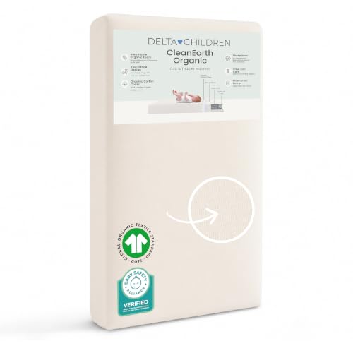 Delta Children CleanEarth Certified Organic Crib and Toddler Mattress – GOTS Certified, Non-Toxic Breathable Baby Mattress - Regulates Temperature, 10-Year Warranty