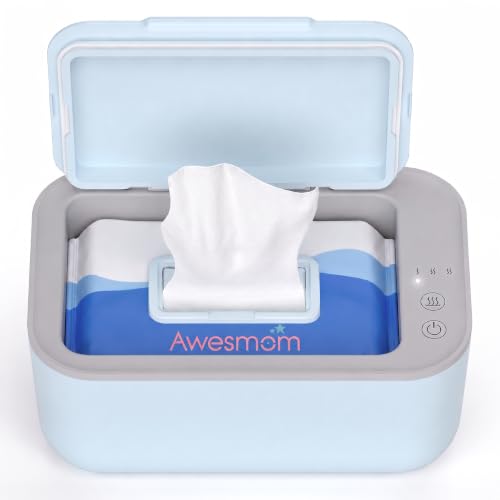 Awesmom Wipe Warmer for Baby & Adult Wet Wipes, Large Capacity Diaper Wipes Dispenser, 3-Level Adjustable Temperature, Silent & Even Heating, Blue