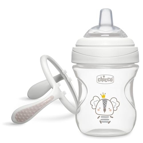 Chicco Transition Sippy Cup for Babies 4+ Months, 7oz Training Cup with Soft Silicone Spout, Easy Grip Removable Handles, Measurement Markings, BPA Free, Grey