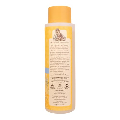 Burt’s Bees for Pets Tear Free Puppy Shampoo & Conditioner with Buttermilk, 2 in 1 Gentle Dog Shampoo for Puppies, Cleans and Conditions Sensitive Skin, 16 Fl Oz