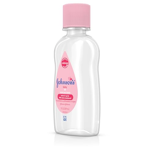 Johnson's Baby Oil, Pure Mineral Oil to Prevent Moisture Loss for Newborn, Kids, & Adults, Gentle, Soothing Baby Massage Oil, Dry Skin Relief, Hypoallergenic, Original Scent, Baby Essentials, 3 fl. oz