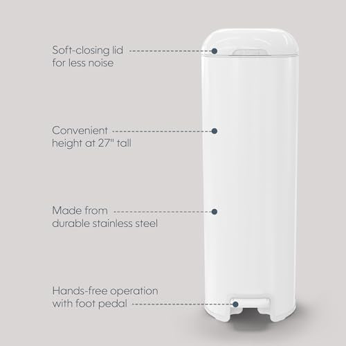 Diaper Genie Platinum Diaper Pail Gift Set | Hands-Free Odor Control with Foot Pedal | Stainless Steel Baby Diaper Pail | Includes 2 Easy Roll Refills 48 Bags Total | Baby Registry Must-Have