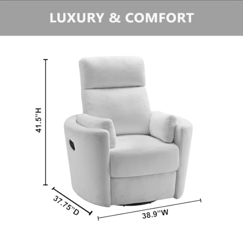 Soho Baby Nottingham Upholstered Glider Recliner Rocking Chair 360° Swivel for Nursery and Living Room, Plush White